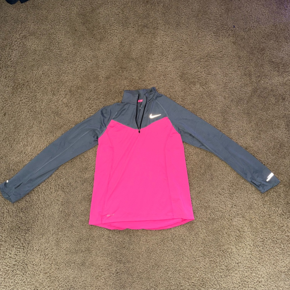 Nike Pink and Gray Long Sleeve Zippered Polo Sweatshirt